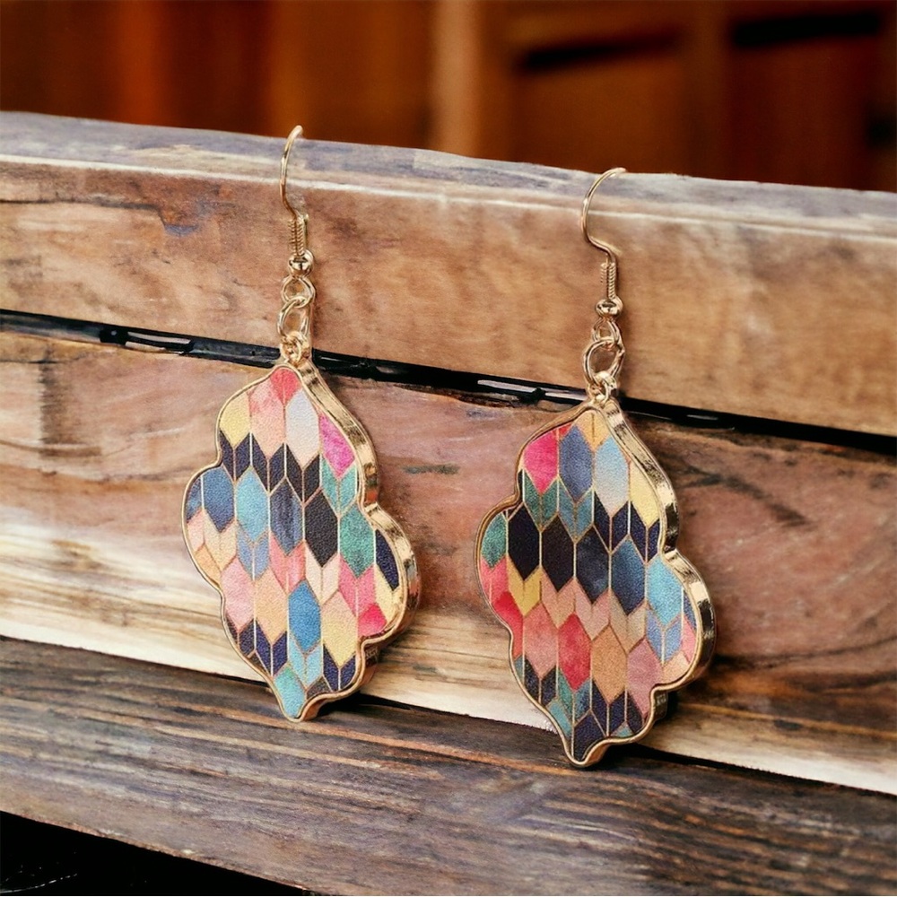 Colorful Argyle Pattern Earrings - Picture 2 of 2